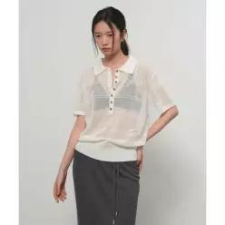 제너럴아이디어 GENERALIDEA 시스루 네트 버튼 카라 하프 니트 [IVORY] GF2LKP545 GF2LKP545IV 238464