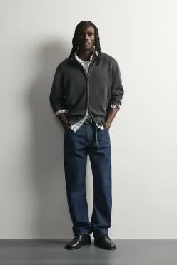 ZARA WASHED ZIP CARDIGAN - 블랙 6216/302/800