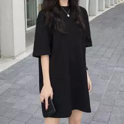 [라일리여성의류] Rly 블랙 반팔 티셔츠 미니 원피스 여자 여름원피스