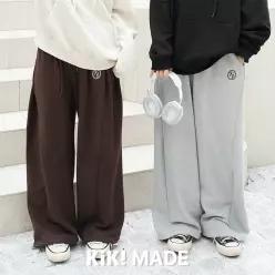 키키코 사이드핀턱자수와이드팬츠 투웨이 밑단스트링 여성 키작녀 중학생 봄 가을 츄리닝 바지