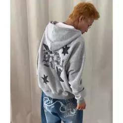 MAHAGRID PRAY APPLIQUE ZIP UP HOODIE GREYMG2FFMM495A