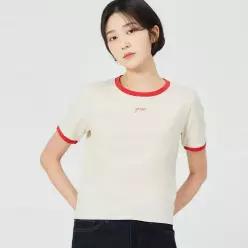 백화점 게스 진 여성 크롭 링거 스몰로고 반팔티 OP2K8402