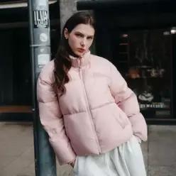 N254WDW870 여성 데일리 패딩 하이넥 구스다운 점퍼 PINK