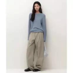 MUSINSA STANDARD WOMAN 우먼즈 워시드 코튼 딥 턱 와이드 팬츠 [카키 베이지] 103464