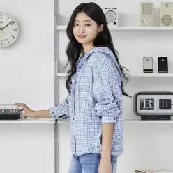 뱅뱅여성 가벼운 얇은 시어서커 체크 후드 셔켓N106EIC