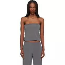 [BAMBOU ROGER KWONG]Gray Shiny Crepe Jersey Bustier Top 261295F111000