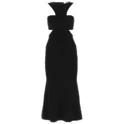 Alexander McQueen 슬래시 하네스 컷아웃 디테일 드레스 734602Q1A47 1000 TP943252755