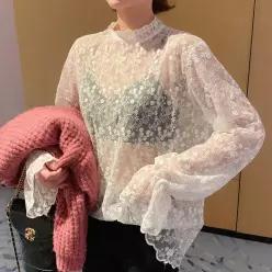 레이스 블라우스 이너 시스루 티
