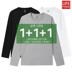라이프폼 3장1세트 남성 여성 순면 무지 라운드 긴팔 무지티 기본티 티셔츠 흰티 면티 긴팔티