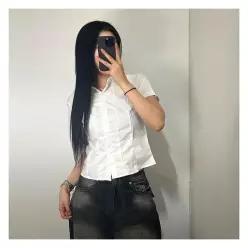 [하프클럽/]여성 레이스 카라 반팔 블라우스 퍼프 셔츠 여름 상의