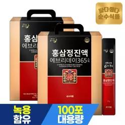 6년근 홍삼정 진액 에브리데이 365 실속형 100포 x 2박스 총200포 국내산 홍삼
