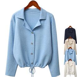 봄신상/하얀비WR5071 루즈핏 스트링 카라니트 가디건/여성니트자켓/레이어드/여성정장/미시/백화점가디건