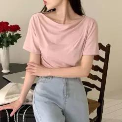 (국내제작)(반팔ver/보트넥/여리핏) 프루아 드레이프 셔링 반팔 티셔츠 ts4546