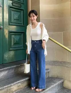 MADE 피넛진 스판 프리미엄 포켓 일자와이드 데님 (one color) ‘히든밴딩’