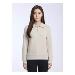 올포유 여성 조직 자가드 니트 카라 반집업 티셔츠 ALTYM2121-