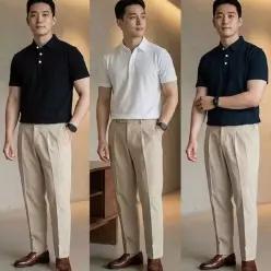 [하프클럽/]남성 피케 반팔티 솔리드 카라넥 여름 캐주얼 상의