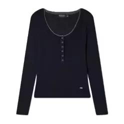 여성 Ribbed Henley neck Pullover WHKAG4822F-DR LE1222147851 -