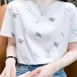 [라일리여성의류] Rly 티셔츠 꽃무늬 플라워 입체 상의 반소매 패턴