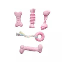 제이제이펫 강아지 치아발육기 고무 장난감 파스텔 분홍훈련 용품 애견 반려견 놀이 완구 야외 운동 물어뜯