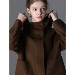 [하프클럽/]하이넥 후드 핸드메이드 울코트