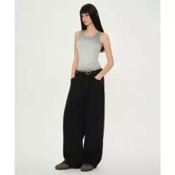 WOMAN 우먼즈 더블 니트 데님 디테일 와이드 스웨트 팬츠 [블랙]