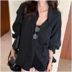 블래키 흑청 데님 오버핏 셔츠