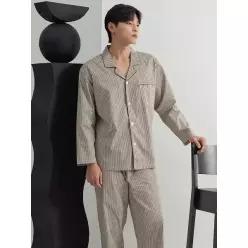[하프클럽/]카키ST 남성 긴팔 순면 잠옷 세트