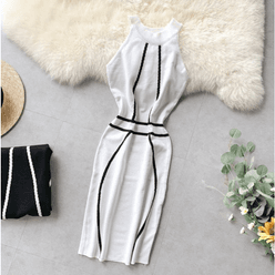 CHOSMO 여성 여름 슬림라인 패션코디템 섹시디자인 트러플넥 민소매 니트 미디원피스 CY6919