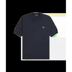 FRED PERRY 프레드 페 코튼 니트 반팔 티셔츠 네이비 133673092 AFPM2612322-608