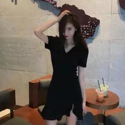 [하프클럽/신상오픈런]데일리 블랙 언발 트임 미니원피스 1컬러 포인트 아이템 패션