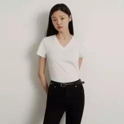 수피마 혼방 브이넥 반소매 티셔츠 - 화이트 BF6542C901 _BF