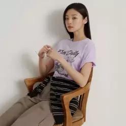 피크닉 모티브 오버핏 반소매 티셔츠 라벤더 BF6542C06T _BF