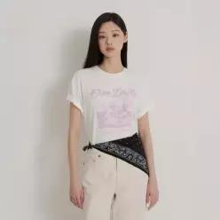 피크닉 모티브 오버핏 반소매 티셔츠 화이트 BF6542C061 _BF