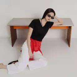 수피마 혼방 브이넥 반소매 티셔츠 - 블랙 BF6542C905 _BF