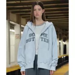 [백화점상품] SOMEWHEREBUTTER Satin Heart Logo Hoodie Zip-Up - Pale Blue S6FZP03LBF