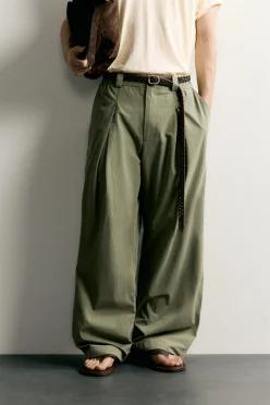 ZARA 자라 포플린 턱 디테일 릴렉스핏 팬츠 카키 3046 360 505
