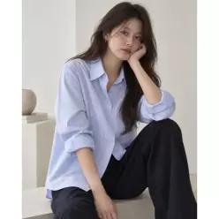 MUSINSA STANDARD WOMAN 우먼즈 스트라이프 릴렉스드 포플린 셔츠 [스카이 블루]