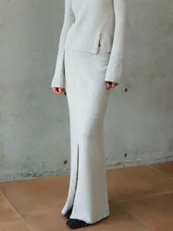 UMARMUNG Baby alpaca maxi skirt_Bone 1494509
