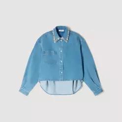 산드로 큐빅 데님 셔츠 Jeansblau SFPCM01571