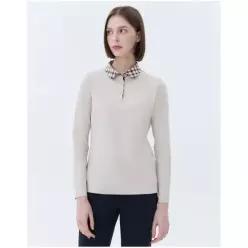 닥스골프 여성 베이지 체크카라 코튼 긴팔폴로티셔츠 (BEIGE) WNTS4A001I2 923357