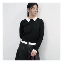 제너럴아이디어 WOMAN 에센셜 카라 레이어드 풀오버 BLACK WBE3L05513 422971