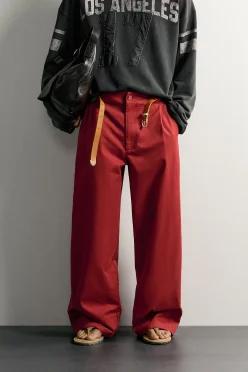 ZARA 자라 와이드핏 턱 디테일 팬츠 레드 1437 398 600