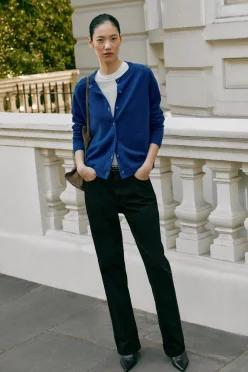 ZARA 플레인 울 100% 니트 재킷 - 블루 2893/102/420
