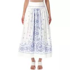 블루 보더 자수 미디 스커트 AC26008MSKW WHITE