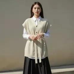[빠른배송] (77까지)롱루즈숄더베스트+벨트SET_AA41VT009P