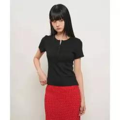 제너럴아이디어 GENERALIDEA 펀칭 리브드 헨리넥 티셔츠 [BLACK] / GF2LTS525