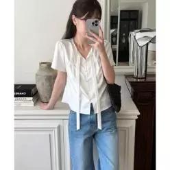드로우핏 우먼 DRAWFIT WOMEN 새틴 자카드 타이 블라우스 [WHITE] DFWMSH6203WH 3404033