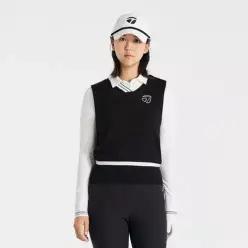 테일러메이드 어패럴 여성 배색 브이넥 니트 베스트 TSO-71HG22-199 5524091 --