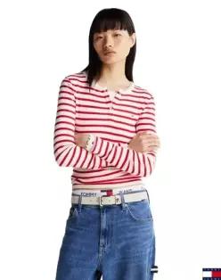 백화점 타미진스 여성 버튼 립 헨리넥 티셔츠 T32G0TTO10TWT1