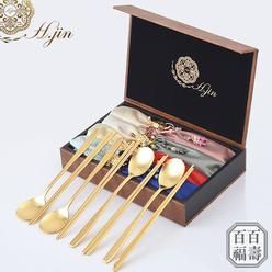 명절 답례품 H.jin 백수백복 가족 골드티타늄 4인용 수저세트/한가위 추석 설선물